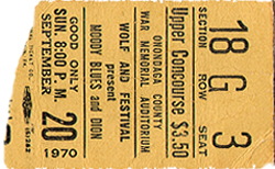 Moody Blues Ticket Stub 09-20-70 War Memorial Auditorium - Greensboro, SC