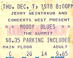 Moody Blues Ticket Stub 12-07-78 The Summit - Houston, TX