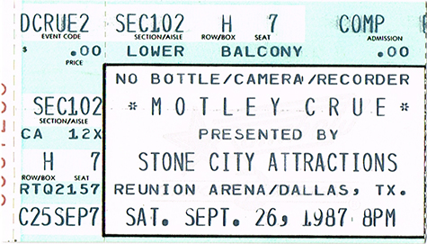 Motley Crue 09-26-87 Reunion Arena - Dallas, TX
