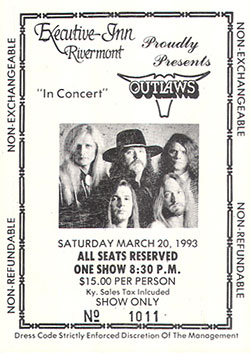 Outlaws Ticket Stub 03-20-93 - Owensboro, KY
