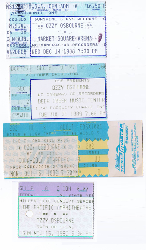Ozzy Osbourne Miscellaneous Ticket Stubs