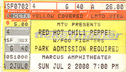 Red Hot Chili Peppers Ticket Stub 07-02-00 Marcus Amphtheater - Milwaukee, WI