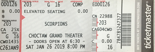 Scorpions 2019 Choctaw Casino, Durant, OK