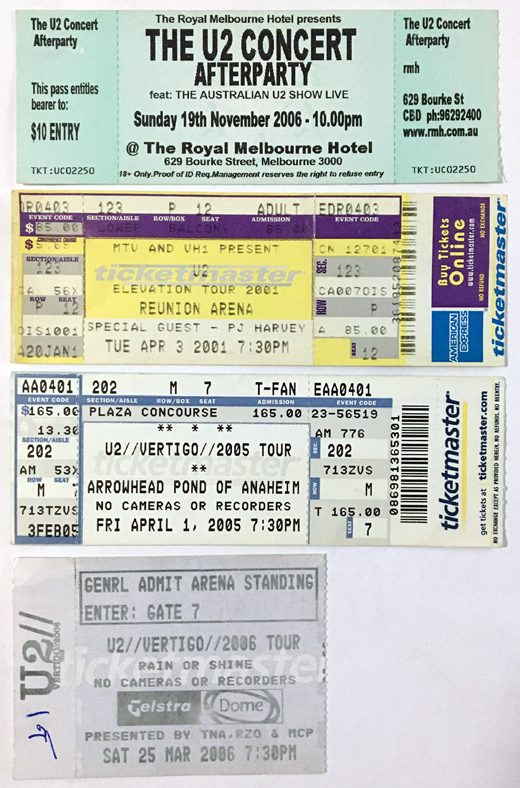 U2 Miscellaneous Ticket Stubs