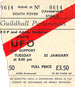 U.F.O. Ticket Stub 01-22-80 Guildhall Portsmouth - Hampshire, UK