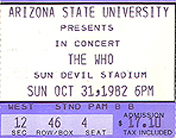 The Who Ticket Stub 10-31-82 Sun Devil Stadium - Phoenix, AZ