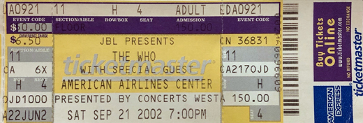 The Who 09-21-02 Reunion Arena - Dallas, TX